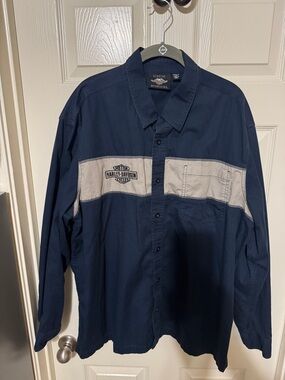 Harley-Davidson Navy and Gray Panel Long Sleeve Button Shirt